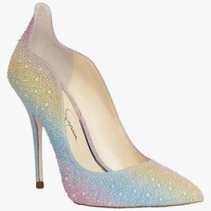 Jessica Simpson Wayva Rhinestone Pointed Toe Rainbow Microflash Dress Heels